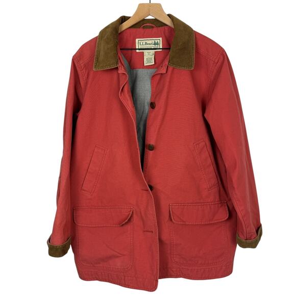 Vintage L.L. Bean Womens Red XL Duck Canvas Barn Chore Coat Flannel Lined Jacket - Picture 3 of 12